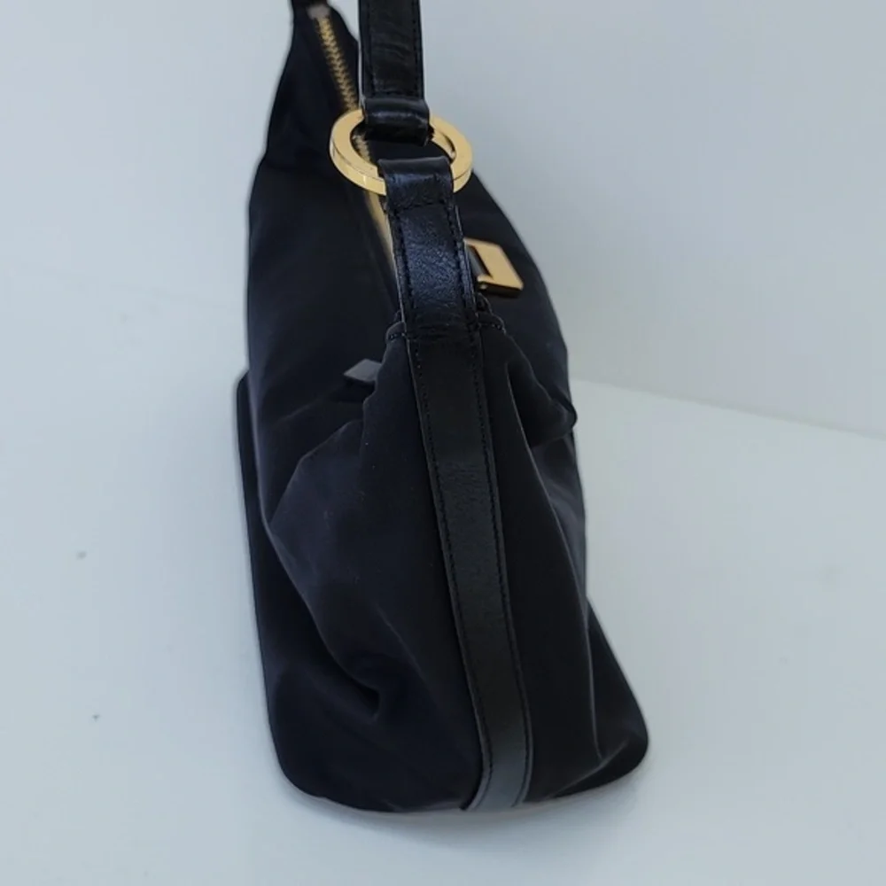 Kate Spade‎ Nylon/Leather Shoulder Purse With Gold Hardware  Black